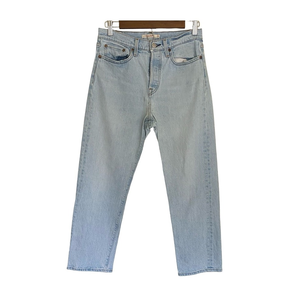 Levis Premium Wedgie Straight Jeans Light Wash Blue High Rise Button Fly W28 L26